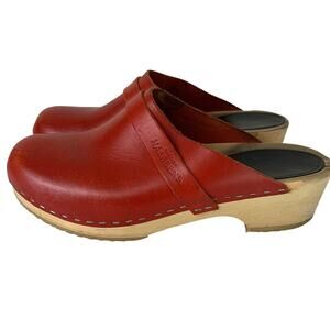 Swedish Hasbeens Black Husband Clogs Size 40 US 9 Wooden Platform Low